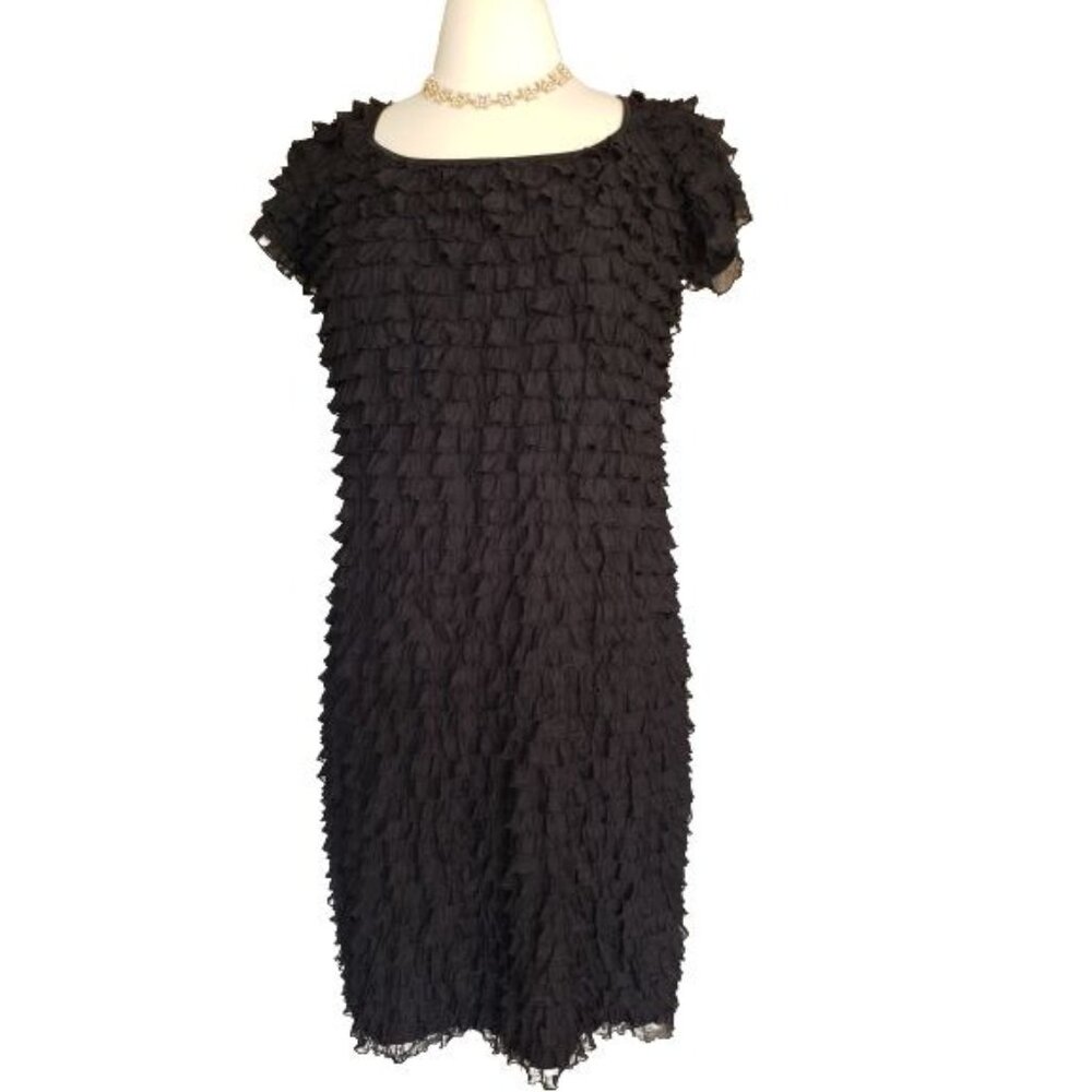 Cocomo Womens Ruffled Dress L Black Short Sleeve Stretchy Cocktail Coquette Goth